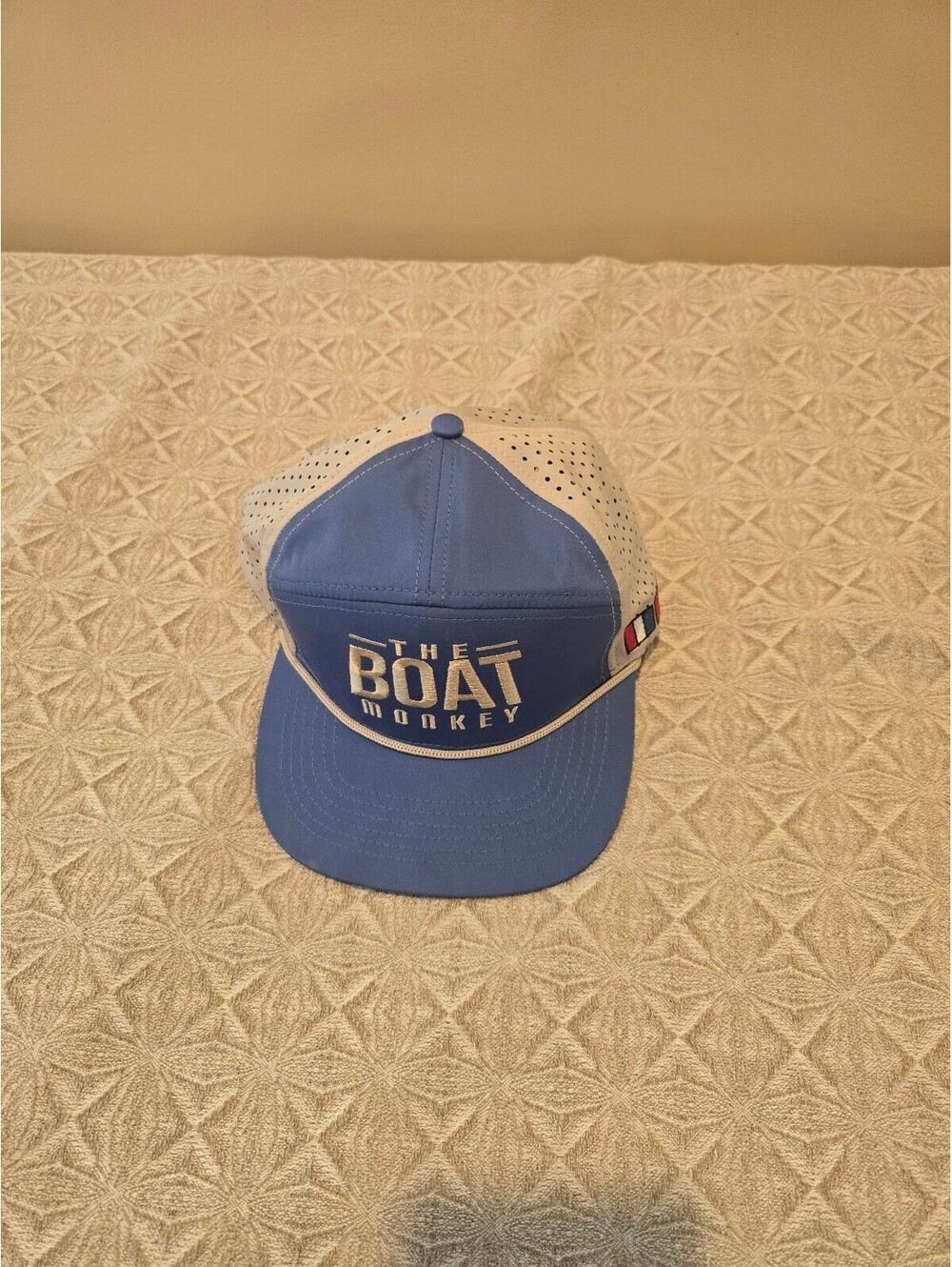 The Boat Monkey Blue and White Adjustable Snapback Hat